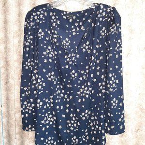 Navy floral Ann Taylor popover blouse size Medium
